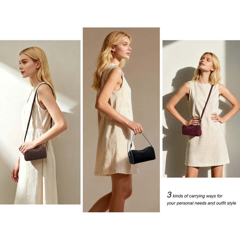 2417 Suede Leather Crossbody Bag : Small Barrel Purse - Designer Hobo Bags - Picture 2 of 7